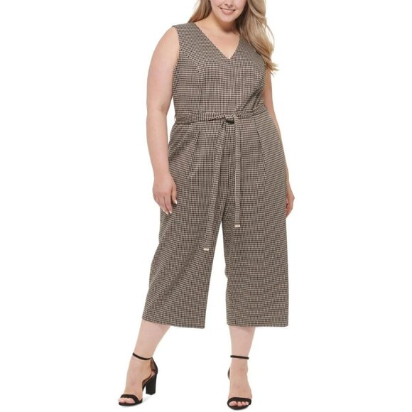 Tommy Hilfiger Womens Brown Houndstooth Jumpsuit Size 22W - Picture 1 of 12
